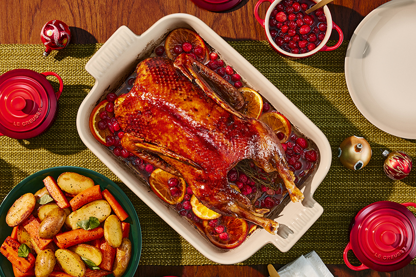 Canard rôti avec glaçage à la canneberge, à l’orange et à la sauce hoisin